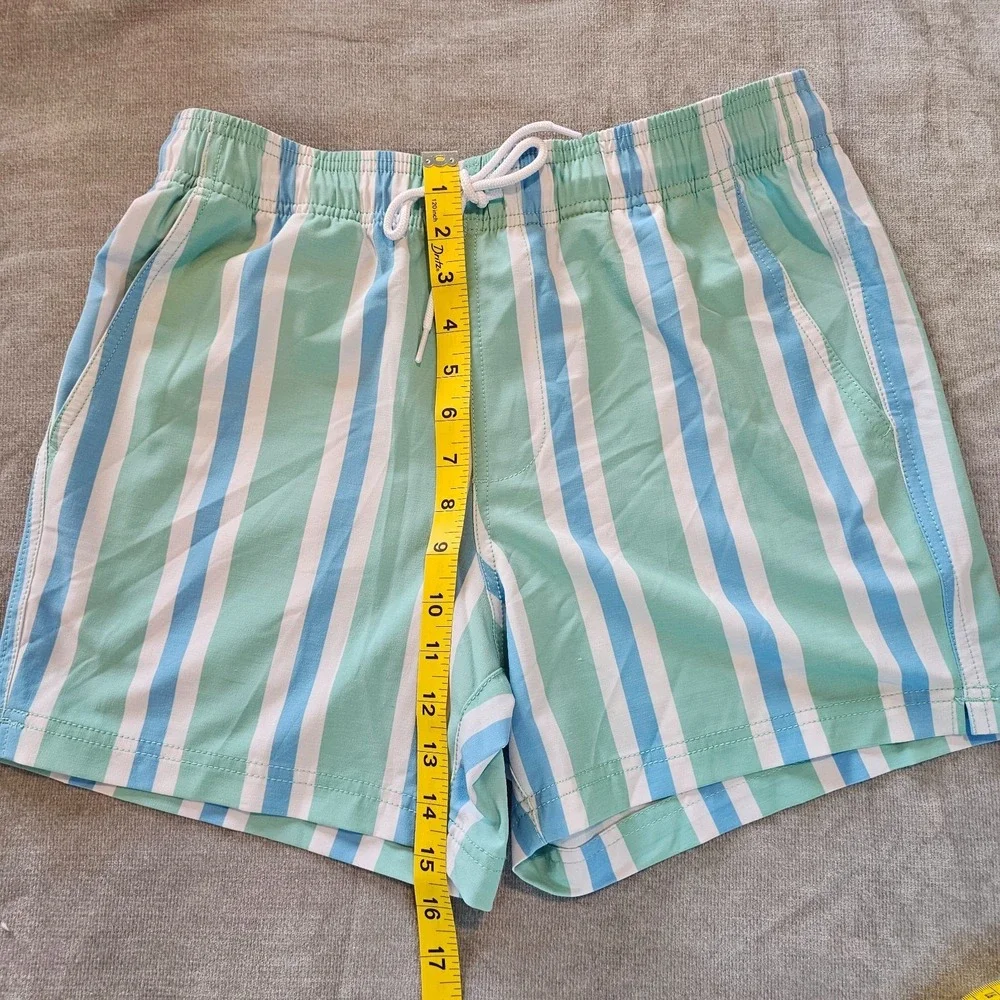 Tilly's RSQ Swim Shorts Men's Small No Lining Green Blue White Retro Stripe NWT
